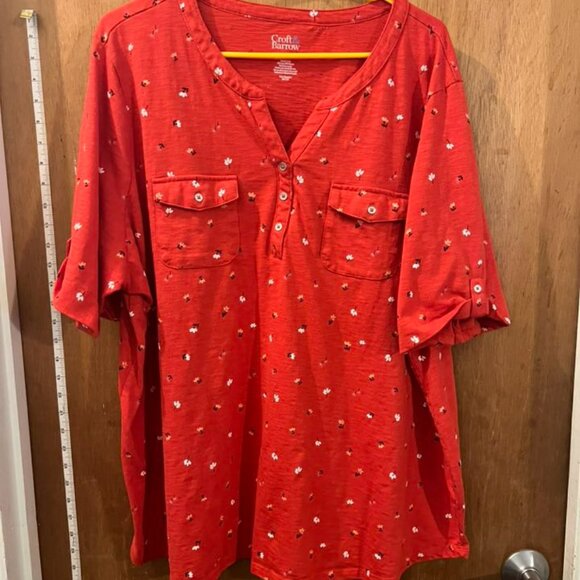Size 3X - Croft & Barrow - Short Sleeve Rust and Floral Knit Pullover - Picture 1 of 5